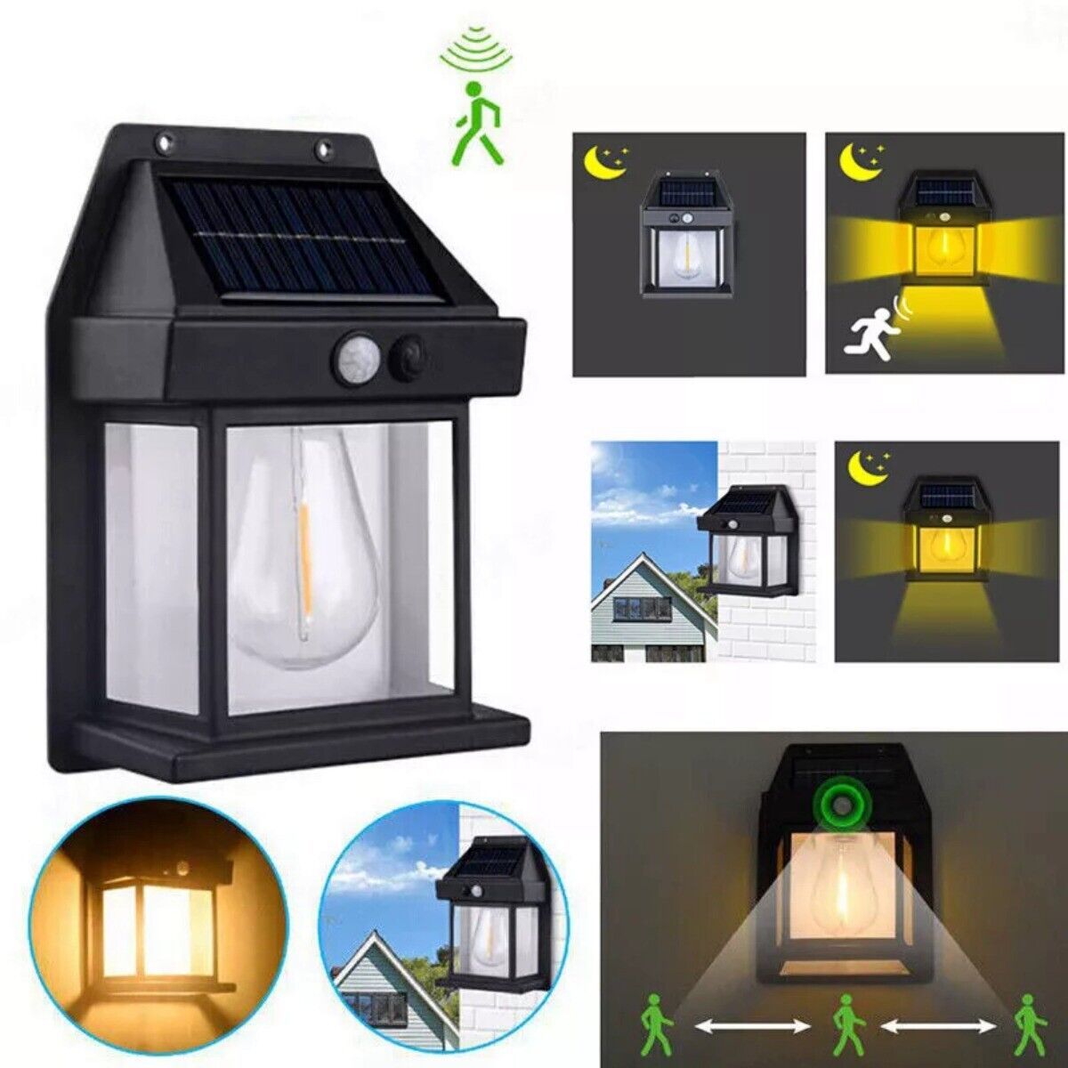 Solar Power PIR Motion Sensor Wall Lights LED Outdoor Garden Security Lamp